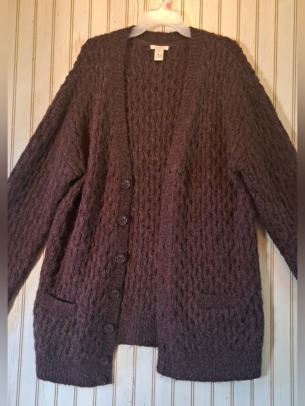 Sundance Alpaca Blend Cable Knit Cardigan Sweater Purple Chunky Boyfriend XXL